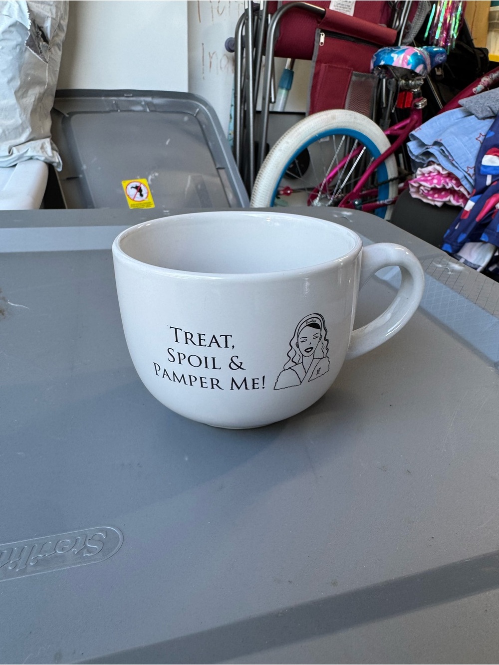 White Ceramic Mug with 'Treat, Spoil & Pamper Me!' Text